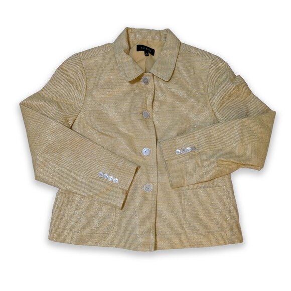 Talbot’s Gold-Weaved Yellow Sparkly Blazer Button Up Jacket Women's Size 14 - Picture 1 of 4